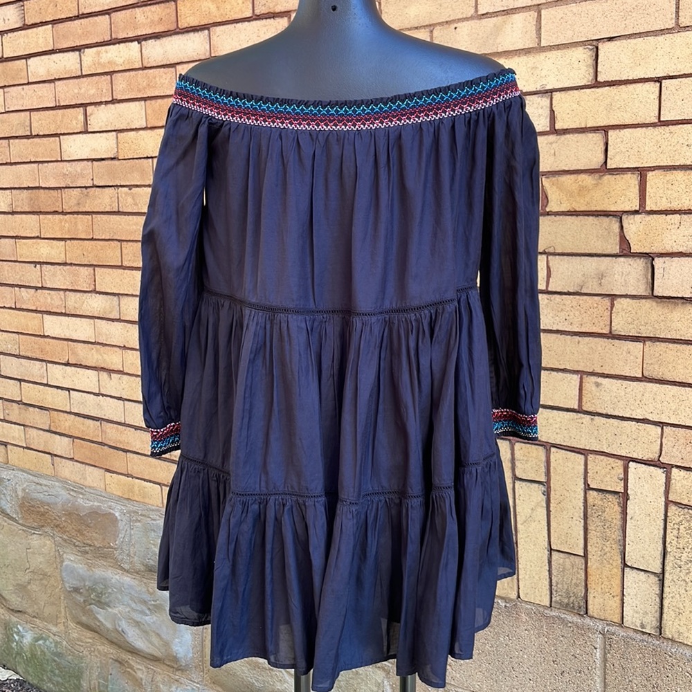 Free People Sunbeams Embroidered Off-Shoulder Tunic Dress Size Small - Picture 3 of 6